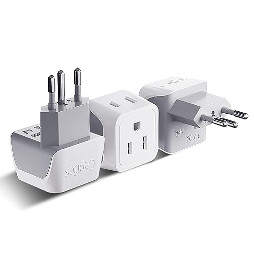 Ceptics Type N Brazil Travel Adapter Plug 3 Pack White Gray Dual Input Compact Safe