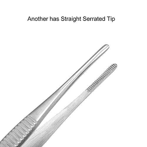 5-1/2 Inch Stainless Steel Tweezers with Straight and Curved Serrated Tip Multipurpose Forceps for Craft Repairing 2 Pack