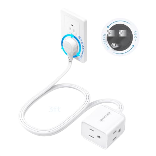 TROND 3 ft Rotating Flat Extension Cord No Surge Protection White