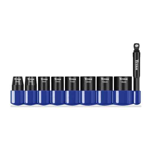 Titan 46201 9-Piece 1/4-Inch Drive Metric Shallow Impact Socket Set, 6-Point, Metric Sizes 6 to 14mm