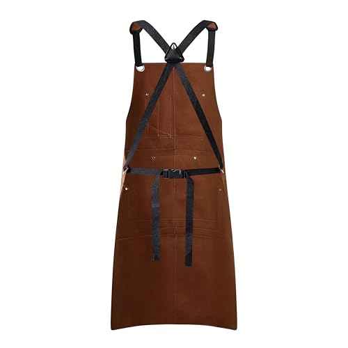 Flame Retardant And Waterproof 6 Pockets Leather Tool Apron for Outdoor Woodwork, Grilling, Kitchen, Unisex,24'' X 36''