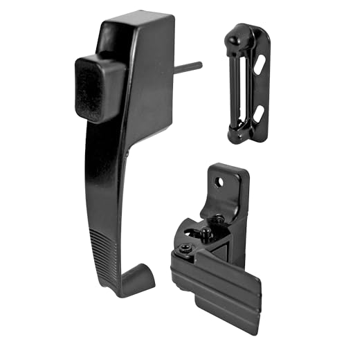 Prime-Line Black Screen & Storm Door Push Button Latch Set Night Lock - Fits 1-1/4 in. Doors