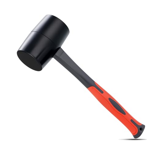 Rubber Mallet 16 oz, Durable Rubber Hammer Head with Fiberglass Handle, Great for Flooring, Tent Stakes, Camp Trips, Woodworking, DIY Projects Home Decoration and Soft Blow Tasks without Damage