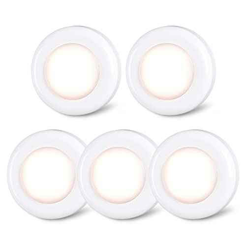 STAR-SPANGLED Push Tap Light, 2.8¡± Mini Night Touch LED Puck Lamp, Portable Under Cabinet Lighting AAA Battery Operated Powered, DIY Stick On Lights for Closet, Counter, Kitchen, Warm White, 5 Pack