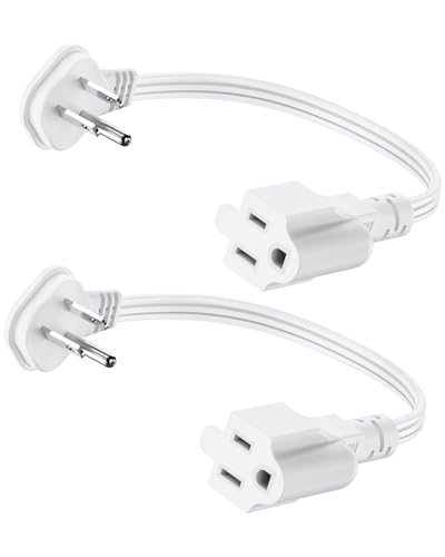 LitStar 1Ft White Flat Plug Extension Cord 2 Pack, 90-Degree Power Adapter