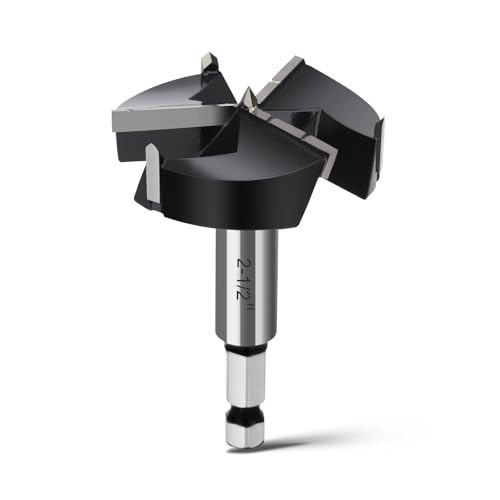2-1/2" Forstner Drill Bit with 3/8" Quick Change Hex Shank,Triple Flute Tungsten Carbide Tipped - for Hard Wood,Soft Wood Woodworking Hinge Cutter Tool Kits for Veneered Plywood Plastic