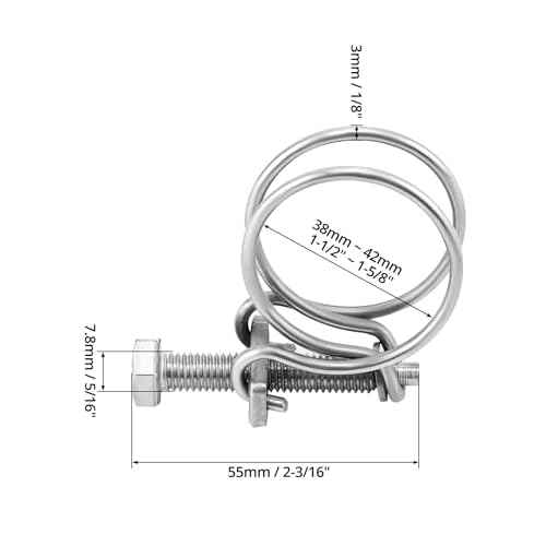 QWORK Heavy-Duty 1-1/2 Inch Double Wire Hose Clamp with Bolt ? 304 Stainless Steel 10 Pack, Leak-Proof and Corrosion-Resistant for Secure Hose Connection