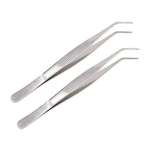 7 Inch Stainless Steel Tweezers with Curved Serrated Tip Multipurpose Forceps for Craft Repairing 2 Pack