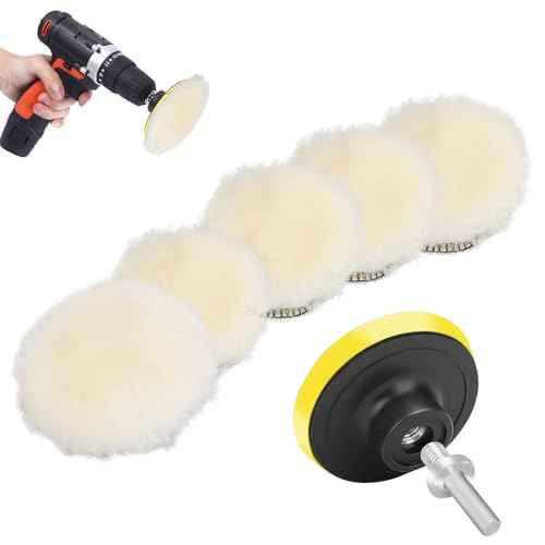 Linkstyle 7PCS 3in Wool Polishing Buffing Pad, with Hook and Loop Back, for Drill Buffer Attachment with M10 Drill Adapter, Car Buffer Polisher Kit