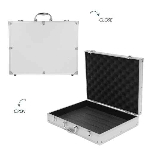 Aluminum Briefcase, Portable Lockable Empty Silver Metal Tool Box Small Container Locking Storage Case with Ripple Foam and Handle for Storage and Carrying, 14.5x11.2x3.0in