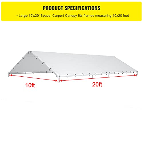 10x20ft White Carport Canopy Replacement Cover with Bungee Cords - Waterproof UV Resistant Shelter
