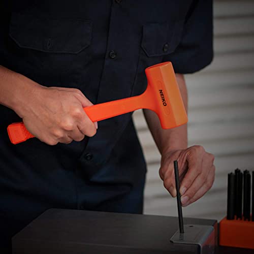 Neiko 02847A Dead Blow Hammer 2 lb Neon Orange Unibody Molded Checkered Grip