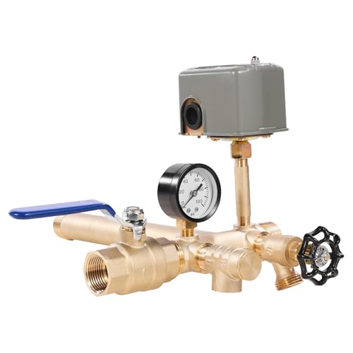 VEVOR 1" x 11" Well Pressure Tank Tee Kit, with 30/50PSI Switch, 8-Pieces Pure Brass Pressure Tank Installation Kit for Water Well, 1 in Gate Valve Included, Fit Most tanks with Diameter up to 16 in