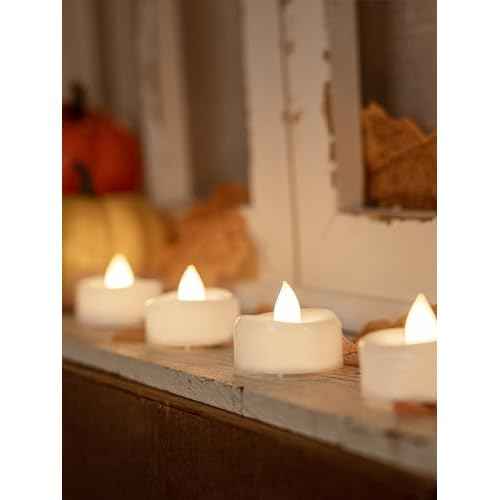 LED Candles, Tea Lights Candles Battery Operated Bulk, 24-Pack Long-Lasting 200 Hours Flameless Tealight Candles, Realistic Tea Lights for Halloween Christmas Wedding, 1.5'' D X 1.25'' H