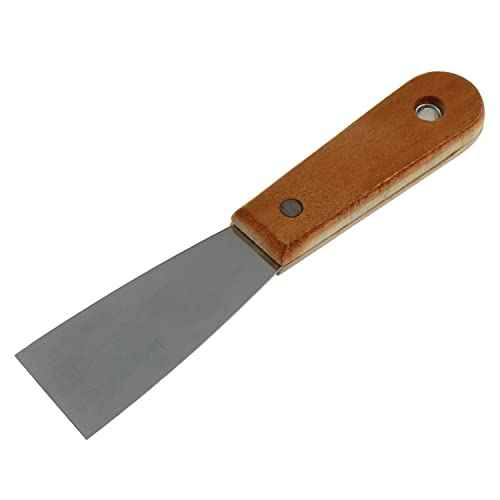 2pcs Carbon Steel Stiff Putty Knives with Wooden Handle 1.5" Drywall Taping Chisel Scraper Putty Tool for Taping Paint Wall Floor Tile Putty Scraper