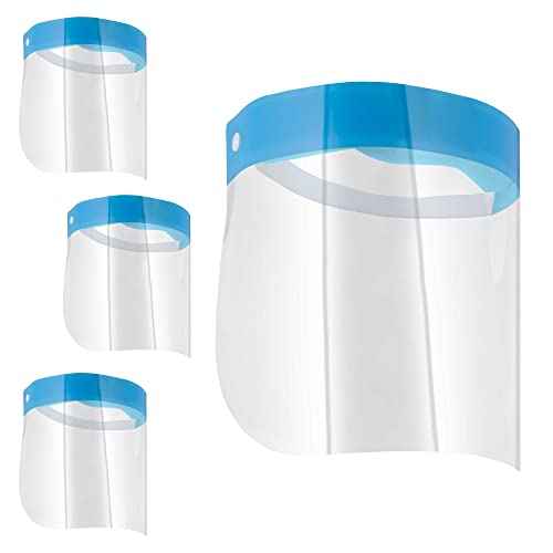 Salon World Safety Face Shields - Ultra Clear Protective Full Face Shields to Protect Eyes, Nose and Mouth - Anti-Fog PET Plastic, Elastic Headband - Sanitary Droplet Splash Guard Cover (Pack of 4)