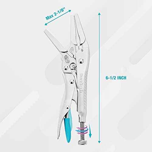 DURATECH 6-1/2Inch Long Nose Locking Pliers, Premium Cr-V Construction, Long Nose Pliers with Wire Cutter for Easy Access to Hard to Reach Areas