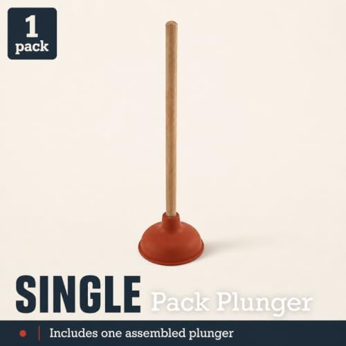 Light Duty 6-Inch Rubber Cup Plunger with Wooden Handle for Drain Unclogging