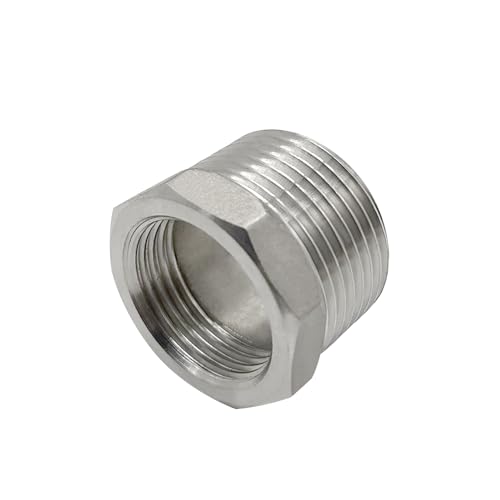 Beduan 304 Stainless Steel NPT Reducer Hex Bushing - 1 Male to 3/4 Female, 1" OD