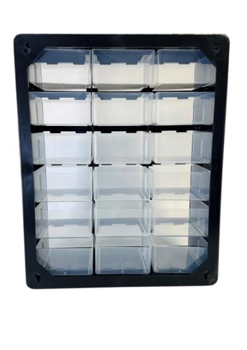 Homak 18-Drawer Parts Organizer (Wall Mountable) - Black with Clear Drawers, HA01018001