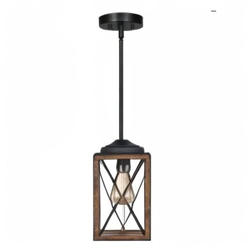 DEWENWILS Farmhouse Pendant Light, Metal Hanging Light Fixture with Wooden Grain Finish, 48 Inch Adjustable Pipes for Flat and Slop Ceiling, Kitchen Island, Bedroom, Dining Hall, E26 Base