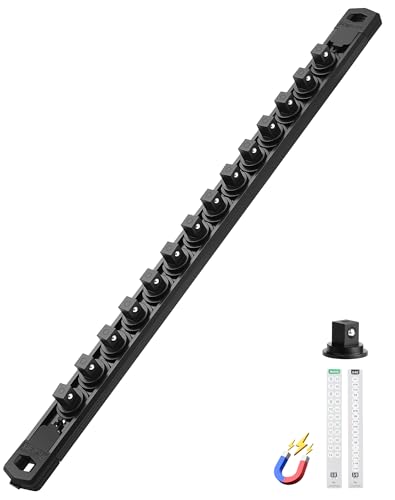 ALOANES Magnetic Socket Organizer Rail 14 Clips 3/8" Drive Black, 1PC
