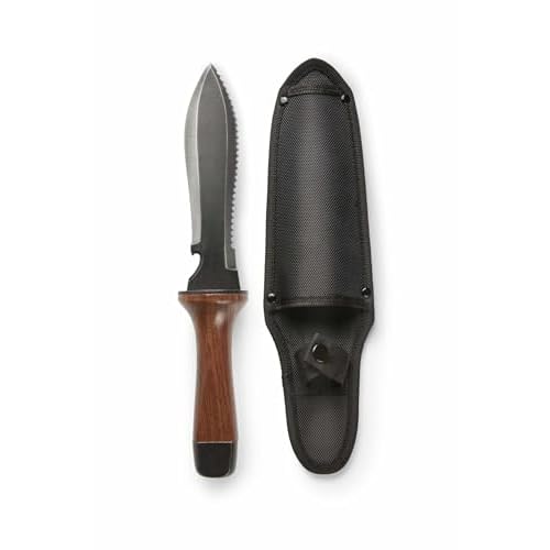 Hori Hori Garden Knife, Traditional Japanese Weeding Tool with ergonomic wooden handle. Large 7'inch blade with case. (Standard blade)