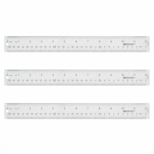 Westcott Clear Acrylic Ruler Set 3 Pack, 12-Inch Measuring Tools for Crafting & Office