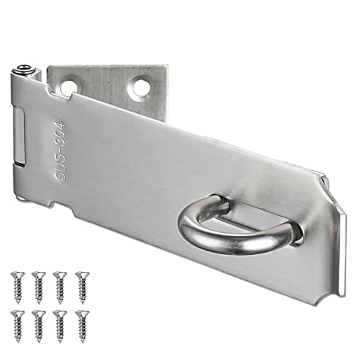 JQK 5 Inch Brushed Stainless Steel Door Hasp Latch Lock - Heavy Duty Security Clasp DL130-BN