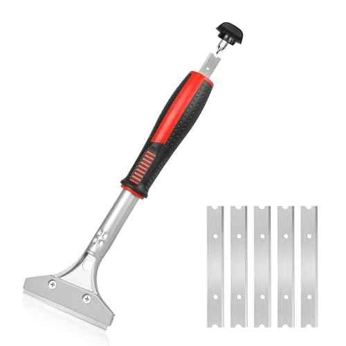 ORIENTOOLS Heavy Duty 4-inch Razor Blade Scraper with Long-Handle, Cleaning Glass Wall Scraper, Painting stripping tools,Tile Adhesive Removal (Improved version)