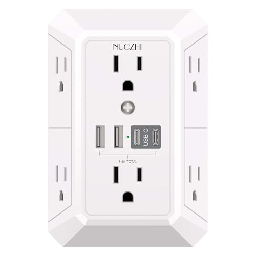 NUOZHI White 6 Outlets Surge Protector Power Strip with 4 USB Ports and Wall Mount