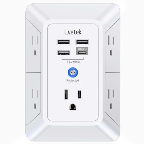 Lvetek 3U1C White Multi Outlet Extender with 4 USB & Surge Protector