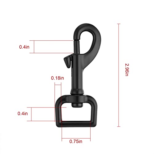 Heavy Duty Black Swivel Eye Bolt Snap Hooks - 3/4" Pack of 4 for Dog Leashes & Crafting