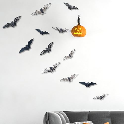 KTAABTR 36PCS Black Halloween Bat Wall Stickers - Large Decor for Walls & Parties