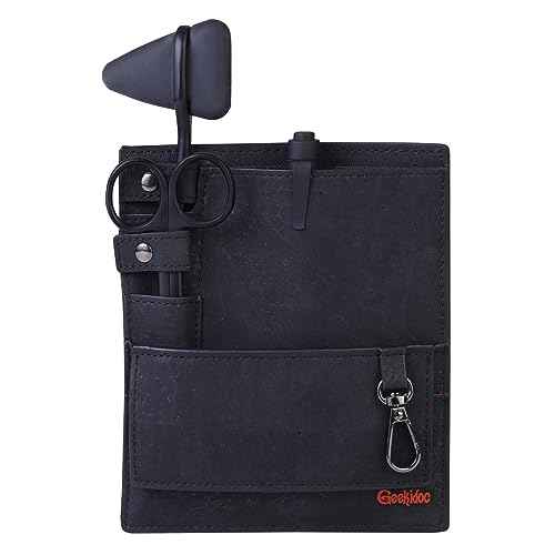 Premium Portuguese Cork 4-Piece Pocket Organizer Kit for Doctors, Nurses, and Students | Includes Pocket Protector, Reflex Hammer, Lister Bandage Scissors & Rubber Coated LED Penlight | Black