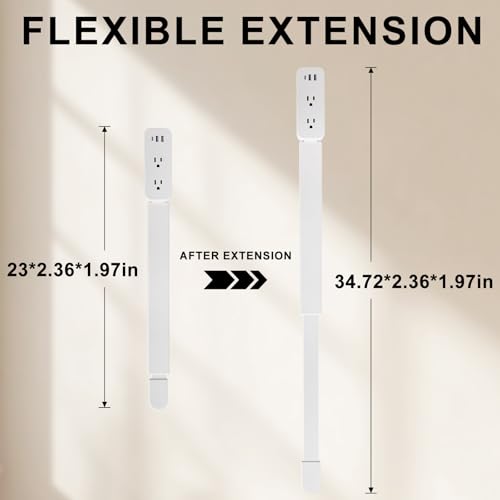 White Adjustable Rotating Outlet Extender with USB-C & USB-A - 22-34 Inches