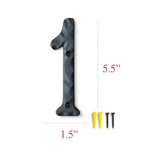 NACH 5.5 Inch Black Rustic House Numbers - Outdoor Address Numbers with Mounting Hardware - Model 1