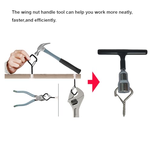 Wing Nut Hand Tool, T Handle Wing Nut Tightening Hand Tool Driver for Eye Screws, C Hook Bolt, Q-Hanger,Screw Hooks