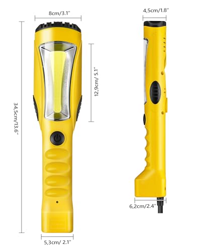 WILAWELS 18W LED Work Light 2000LM COB Handheld Underhood Scene Light, 15Ft Yellow Cord