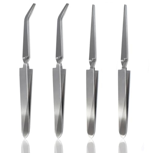 Cross Lock Tweezers 4PCS, SKZIRI 4 Pieces Reverse Tweezers Locking Tweezers Set Stainless Steel Bent and Straight Tip Cross-Locking Tweezers forJewelry DIY Craft Electronics (4)