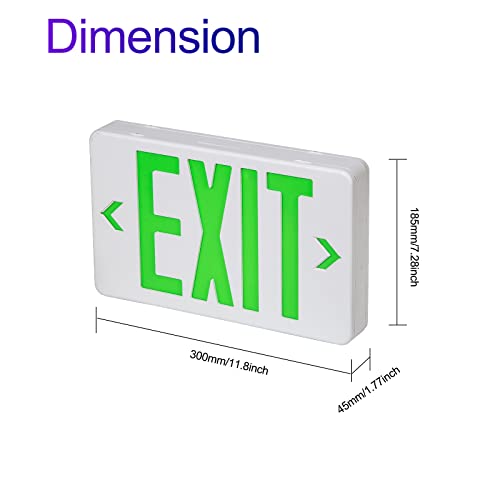 TANLUX Green LED Emergency Exit Sign with Battery Backup, Hardwired, 120/277V, UL Listed — 1 Pack