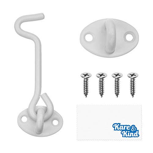 Kare & Kind White 4-Inch Heavy Duty Hook & Eye Latch with Screws - Indoor & Outdoor Use