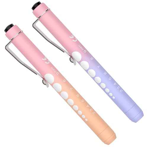 RISEMART 2 Pack Pen Lights for Nurses, Reusable Medical Light with Pupil Gauge and Ruler, White Light LED Penlight for Student Doctors