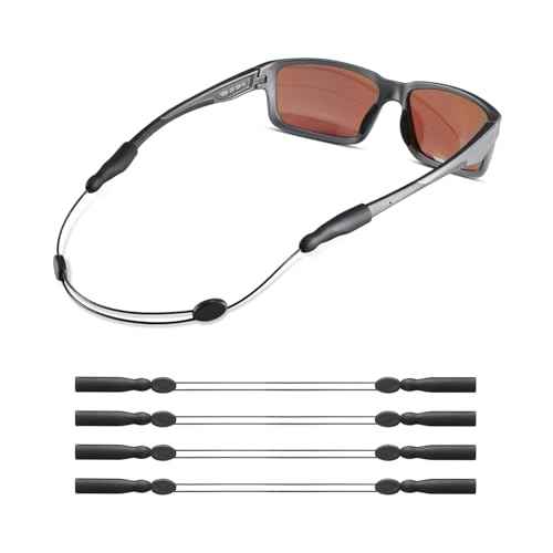 Glasses Strap -No Tail Adjustable Sunglasses Strap, Eyeglasses Strap, Cable Straps, Eye Glasses Holders Around Neck, Lanyard for Men Women -Eyewear Retainer String, Chain (4pcs Black 16Inch)