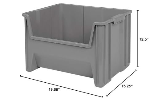 Akro-Mils 13017 Stak-N-Store Heavy Duty Stackable Open Front Plastic Storage Container Bin, (15-Inch x 20-Inch x 12-1/2-Inch), Gray, (3-Pack)