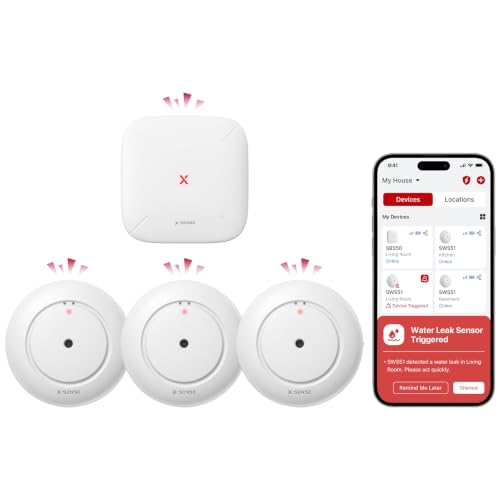 X-Sense Wi-Fi Water Leak Detector Kit Slim 1.14in, 3 Sensors, 120dB Alarm, App Alerts