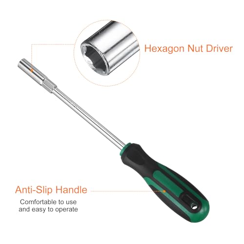 HARFINGTON Metric Nut Driver 7mm Dia 150mm Round Shank CR-V 6 Point Hex Hexagon Socket Wrench Screwdriver with Non-Slip Handle for Tightening and Loosening Fasteners