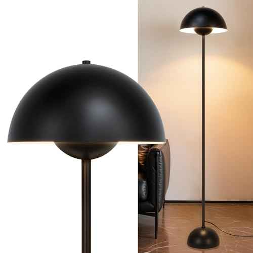 Black Floor Lamp for Living Room, 66'' Industrial Standing Lamp with Unique Metal Shade&Base Reflecting Light Tall Retro Lamp for Bedroom, Black