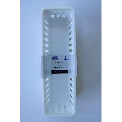 Slim Plastic Storage Trays Baskets in White- Set of 3