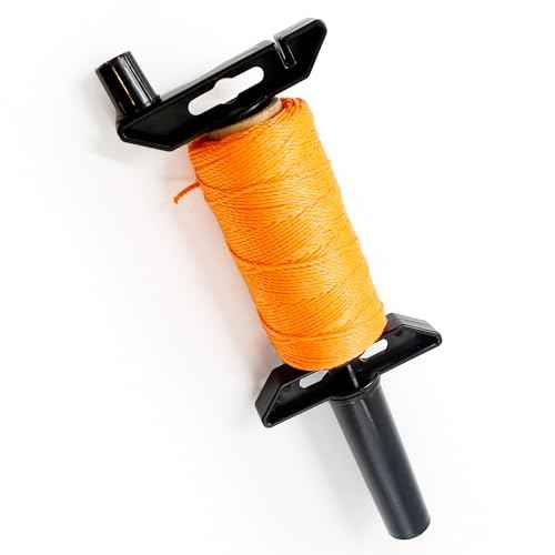 Orange Mason Line String with Handle ? 393ft, 1.3mm Thick Twisted Polypropylene ? Durable Construction Twine for Laying Bricks, Blocks, Fences in Gardening, DIY & Landscaping Projects